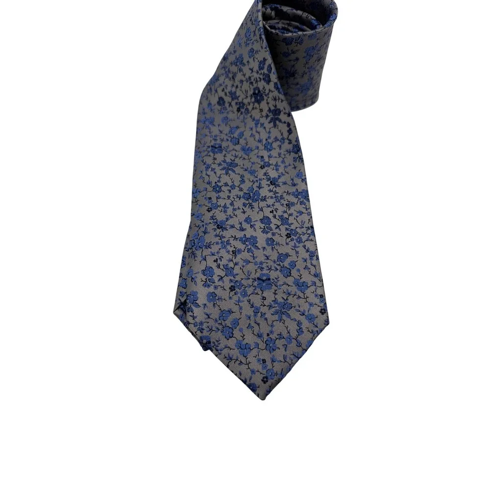 Haines & Bonner Necktie Mens One Size Blue Grey Excellent Floral Silk Blend Tie